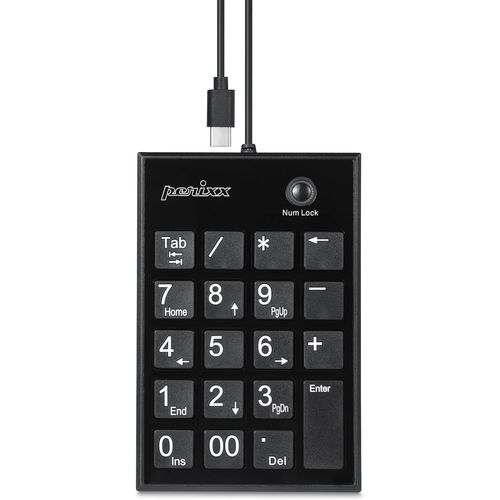 MDY-Perixx PERIPAD-202C Pavé numérique Filaire USB-C Fin ¿ Touches Ciseaux avec 2 concentrateurs USB-A et Touche à Onglet ¿ Compatible avec Tablette, Ordinateur Portable et Bureau ¿ Noir