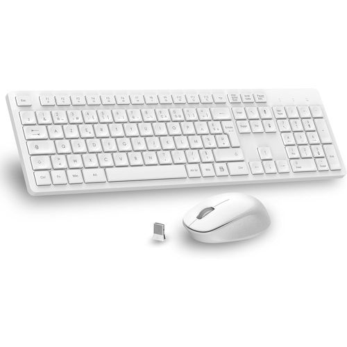 Ensemble Clavier Et Souris Sans Fil, Ultra Mince And Silencieux Clavier Azerty Français Pleine Taille 2.4G Avec Récepteur Usb Pour Pc, Ordinateur Portable, Windows, Mac -Blanc