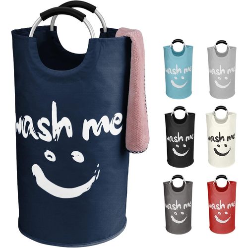 TIANYI-Panier à Linge Pliable 95L - Corbeilles à Linge de Linge avec Poignées en Alliage Confortables et Durables, Collecteur de Buanderie Décoratif pour Le Salon et La Chambre à Coucher, Bleu Foncé