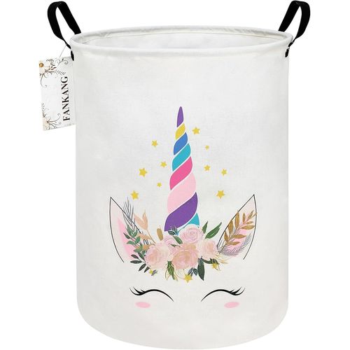 TIANYI-Panier à linge pliable en toile avec revêtement en polyéthylène imperméable pour chambre d'enfant, crèche, maison, panier cadeau (licorne rose ronde)