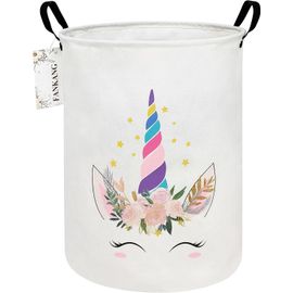TIANYI-Panier à linge pliable en toile avec revêtement en polyéthylène imperméable pour chambre d'enfant, crèche, maison, panier cadeau (licorne rose ronde)