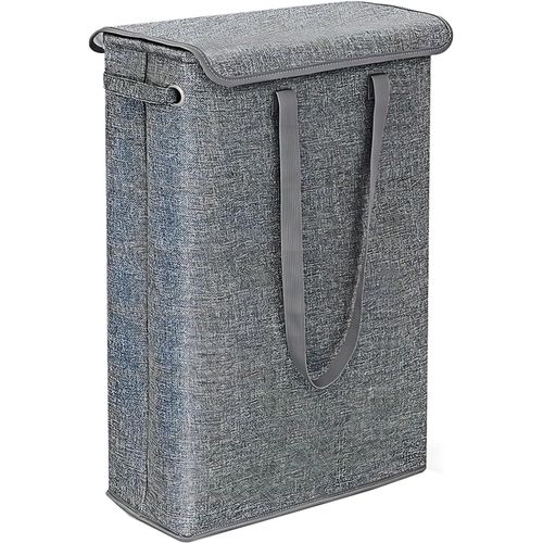 TIANYI-Panier à Linge Étroit avec Couvercle, Panier à Linge Étroit de Grande Capacité de 45 Litre avec Poignée de Transport, Paniere a Linge Sale Étanche Pliable pour Salle de Bain et Chambre (Beige)