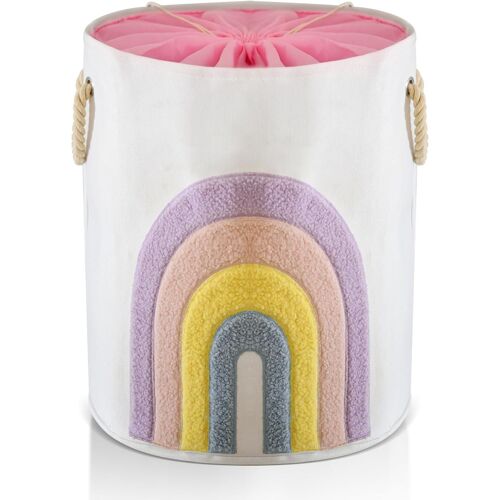 MEVRONISSHOP-Panier à linge pour enfants, rose, 58 L, en toile, avec fermeture à cordon, panier extra large, pour vêtements de bébé, panier pour enfants et jouets (arc-en-ciel)