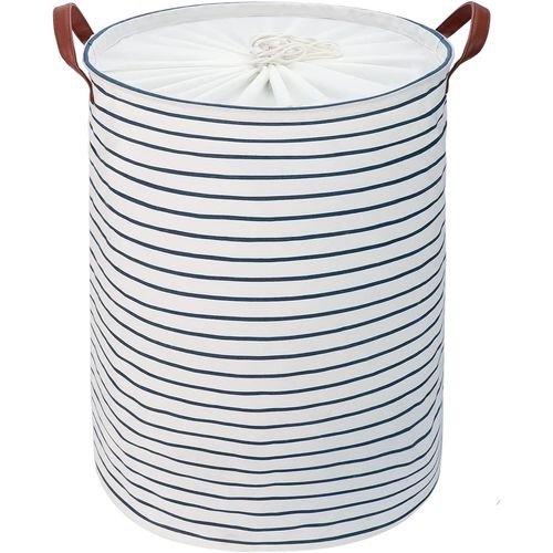 TIANYI-20-inches Grand Organiser Paniers pour Vêtements Stockage (9 Couleurs), Cordon Paniers à Linge, Pliable Sac à Linge, Pliage Grande Capacité Corbeilles à Linge (Bleu Rayure, L)