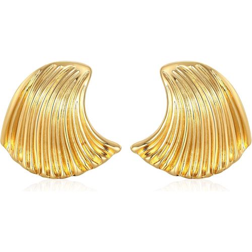 Tianyi-Boucles D'oreilles Dorées Pour Femme - Boucles D'oreilles Sculpturales En Forme De Fleur Bohème Texturées - Boucles D'oreilles Ondulées Géométriques Irrégulières