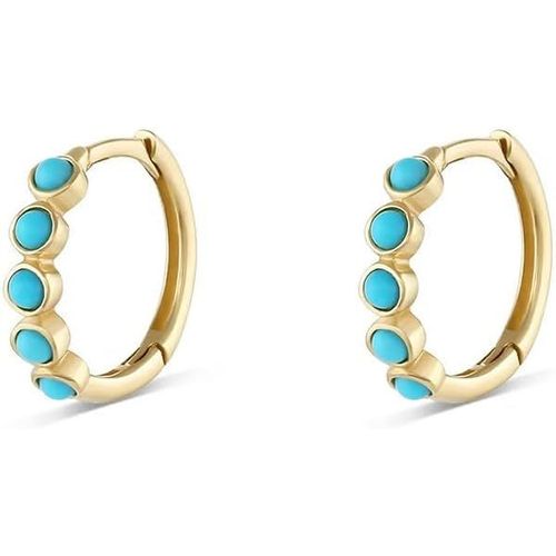 Kal-Petites Boucles D'oreilles Créoles Délicates En Argent Sterling 925 Avec Perles Turquoises Pour Femmes Et Filles, Cartilage Plaqué Or 14 Carats, Créoles Minimalistes Pour Piercing Tendance