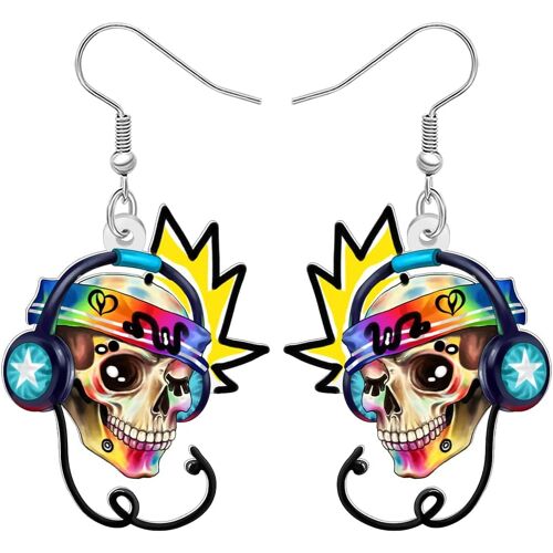 Kal-Cool Rock And Roll Boucles D'oreilles En Acrylique Motif Tête De Mort Gnome Basse Guitare Bijoux Punk Rock Cadeaux Pour Les Amateurs De Musique Et Les Enseignants
