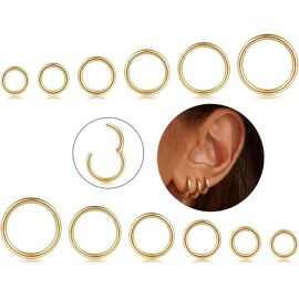 Lot De 8 Anneaux De Nez Acier Inoxydable 16G - Noirs, Diamètres 6/8/10/12 Mm, Pour Septum, Lèvres, Oreilles