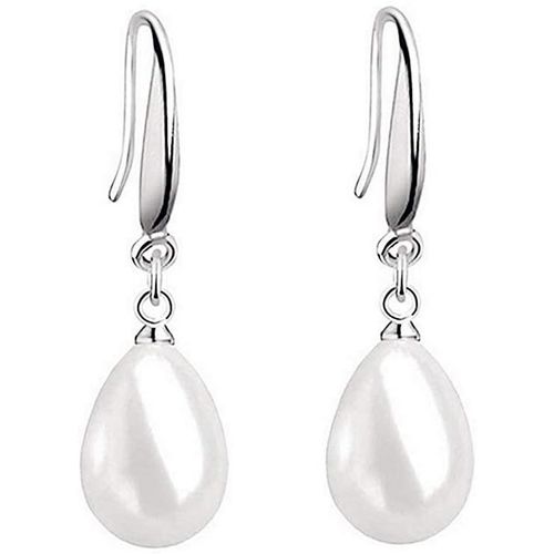 Meimie-Femmes Boucles D'oreilles Des Perles En Argent 925-Boucles D'oreilles Pendantes Longues-Perle De Coquillage Blanc En Forme De Goutte-Parfait Cadeau De Bijoux De Vacances
