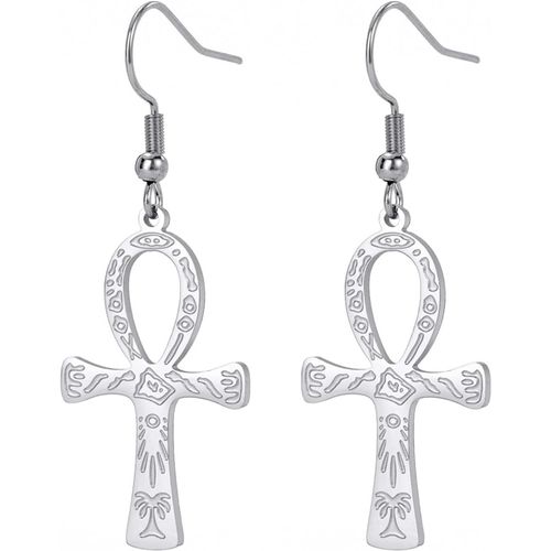 Kal-Ankh Croix Boucles D'oreilles Pour Femmes Hommes En Acier Inoxydable Ancien Symbole Égyptien Dieux De L'ankh Croix Boucles D'oreilles Cerceau Charme Amulette Bijoux