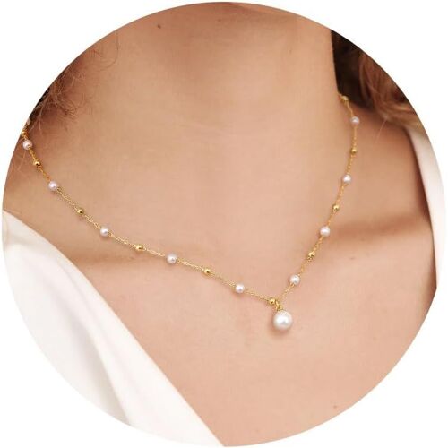 Women's 14k Gold Pearl Necklace Choker Necklace Gold Chain Women's Choker Necklace Pearl Choker Necklace Pearl Choker Necklace For Women Gold Jewellery Gifts