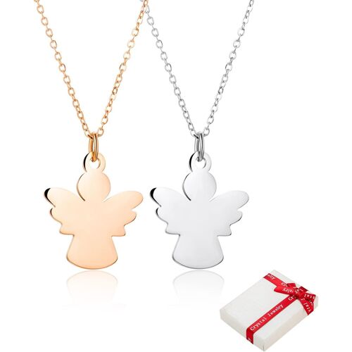 2 Pièces Or Rose Ange Chaîne D'amitié Ensemble Pour Les Enfants Filles Couple,Acier Inoxydable Gardien Femmes Pendentif Argent Bijoux De Noisette Cadeaux Pour Bff Meilleurs Amis Baptême Anniversaire