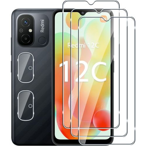 Kal-[3+2 Pièces Verre Trempé Pour Xiaomi Redmi 12c Et Caméra Arrière Protecteur,Sans Bulles,9h Dureté,Anti-Rayures,Hd Film Protection Ecran Pour Xiaomi Redmi 12c