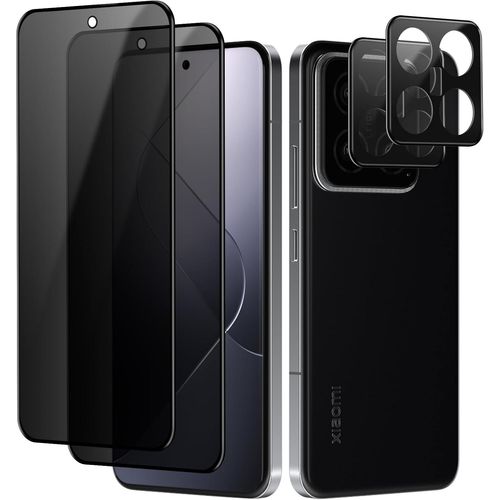 Protecteur D'écran Vie Privée En Verre Trempé 9h + Protecteurs De Lentille (2+2 Pièces) Compatible Xiaomi 14 - Anti-Rayures, Bords 3d, Hydrophobe/Oléophobe, Couverture Totale