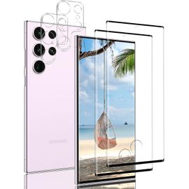 Verre Trempé Pour Samsung Galaxy S23 Ultra,Film Protection Écran Sans Bulles D'air,Ultra Résistant,Anti-Rayures-2 Pièces + 2 Pièces Caméra Protection