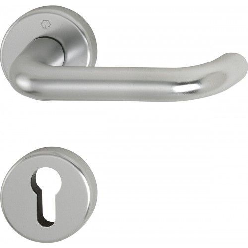 Poignées de porte sur rosaces rondes Paris - aluminium finition inox - clé I HOPPE