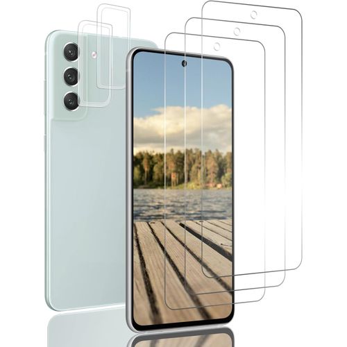 Kal-Verre Trempé Pour Samsung Galaxy S21 Fe, Film Protection Écran Sans Bulles D'air, Ultra Résistant, Anti-Rayures - 3 Pièces Écran + 2 Pièces Caméra