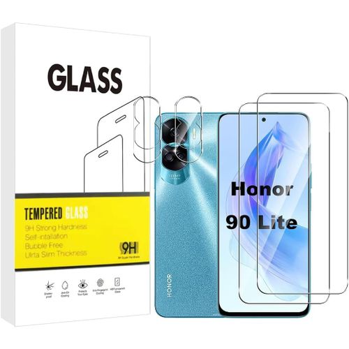 Kal-Dision [2 Pièces] Protecteur D'écran Compatible Avec Honor 90 Lite + [2 Pièces] Protecteur D'objectif De Caméra [Installation Facile,Hd Clear,Technologie De Défense Multiple] Verre Trempé