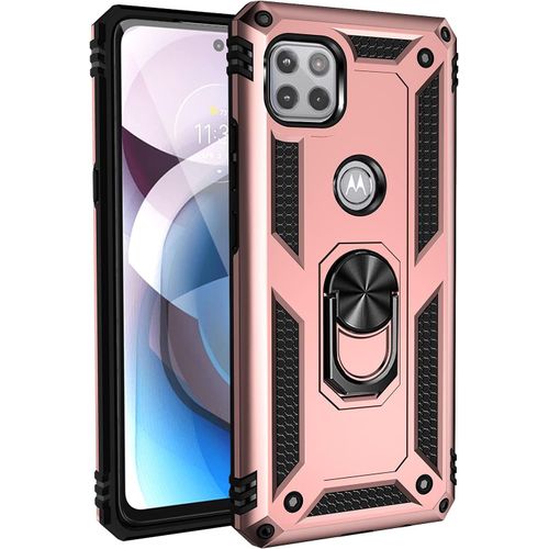 Sjzg-Coque Motorola Moto G 5g Etui Housse Moto One 5g Ace + Protecteur D'écran, Antichoc Militaire [Tough Armor] Heavy Duty Shock Proof Protective Housse Avec Anneau Support,Roseor