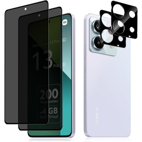 Kal-+ 2 Pièces Anti-Espion Verre Trempé + Caméra Arrière Protecteur Compatible Avec Xiaomi Redmi Note 13 Pro 5g, 9h Dureté Anti-Peeping Protection D'écran Pour Xiaomi Redmi Note 13 Pro 5g