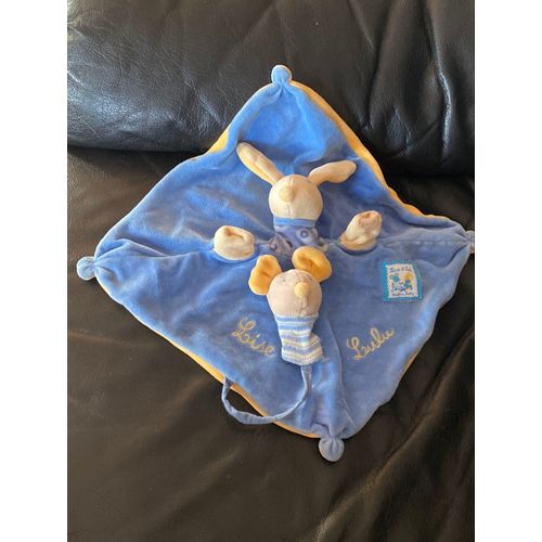 Doudou plat Lapin bleu Lise et Lulu MOULIN ROTY 25*25cm