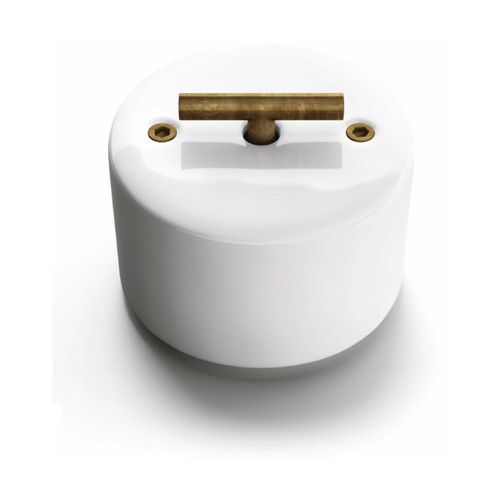 Interrupteur va-et-vient en porcelaine blanche et métal laiton vielli Do - Fontini