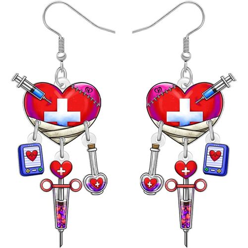 Kal-Boucles D'oreilles Bonnet D'infirmière En Acrylique Thermomètre Seringue Bijoux Pour Infirmières Cadeaux De Fin D'études Pour Femmes Fille Futures Infirmières Praticiennes Médecins