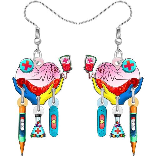 Kal-Boucles D'oreilles Bonnet D'infirmière En Acrylique Thermomètre Seringue Bijoux Pour Infirmières Cadeaux De Fin D'études Pour Femmes Fille Futures Infirmières Praticiennes Médecins