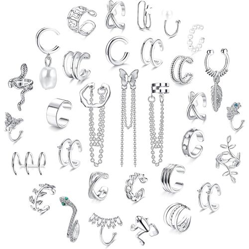 Kalanka-32pcs Manchette D'oreille Réglable Clip Wrap Boucle Femmes Non Piercing Cartilage Chaîne Serpent Papillon Faux Hélix Sans Trou