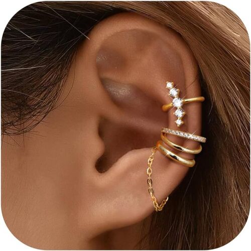 Kalanka-3 Pièces Ear Cuff Or Pour Femme Faux Piercing Oreille Boucle Oreille Sans Trou Manchette Oreille Femme Réglables Non Piercing Cartilage Clip Helix Boucles D'oreilles Pour Femmes