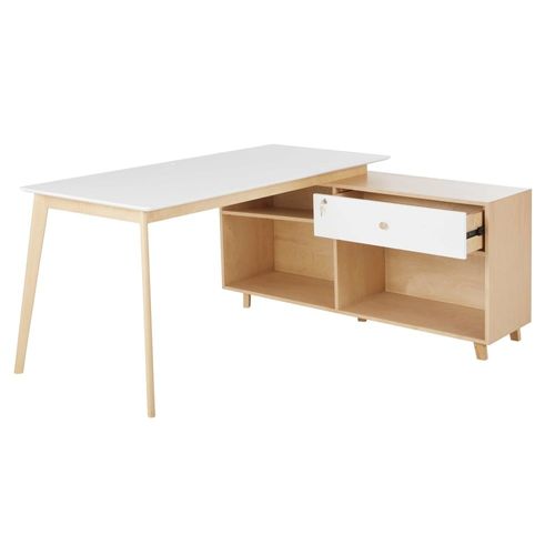 Bureau D'angle Professionnel Avec Caisson 1 Tiroir 3 Niches Bicolore L160
