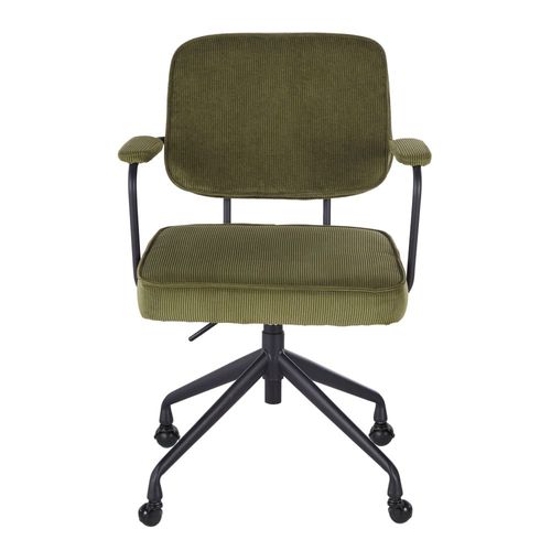 Chaise De Bureau Réglable À Roulettes En Velours Côtelé Vert