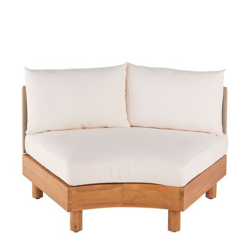 Chauffeuse De Canapé Modulable Pour Hôtel En Bois De Teck, Corde Beige Et Coussins Écrus