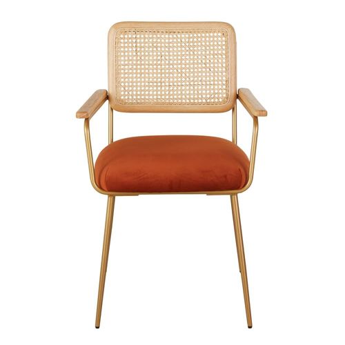 Fauteuil De Table Cannage En Rotin Et Velours Orange Écureuil