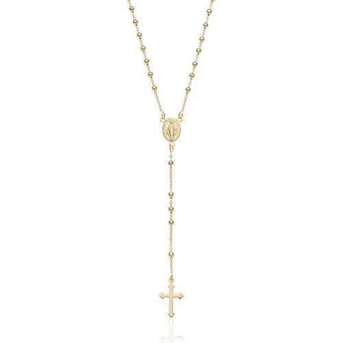 Collier Chapelet En Argent 925 Plaqué Or 18kt Avec Médaille Vierge Miraculeuse Et Pendentif Croix Pour Femme
