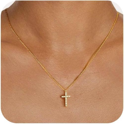 Tianyi-Collier Croix Femme Chretienne Or Collier Ras De Cou Femme Plaqué18k Or Croix Pendentif Croix Chaine Latérale Catholique Religion Croix Pour Femmes Chretien Bijoux En Or Cadeau Pour Femme