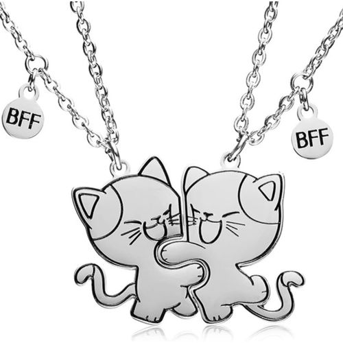 Jum-Meilleurs Amis,2 Pièces Collier Pendentif Chat Assorti Filles Collier D'amitié Chat En Acier Inoxydable Bff,Collier Pendentif S?Urs Cadeau De Bijoux D'amitié,Pour Amis,Amoureux
