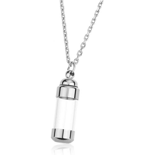 Jum-Collier Urne Funéraire Pendentif Balle Flacon Transparent Acrylique Personnalisé Urne Cendres Bouteille Recipient Ouvrir Contenant Commémoratif Souvenir Bijoux Avec Chaîne(Argent)