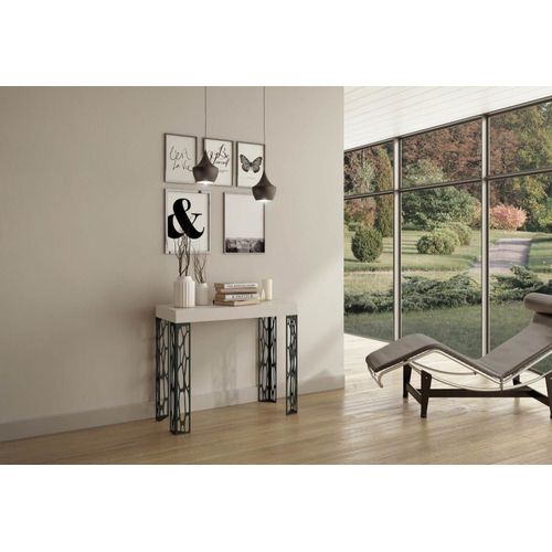 Console Extensible Effet Bois Frêne Blanc 90x40/196 Cm