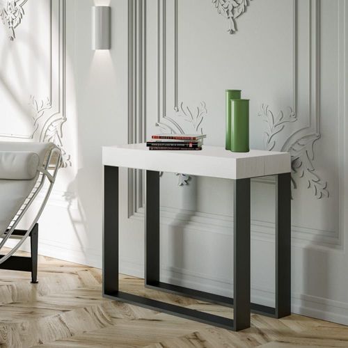 Console Extensible Effet Bois Frêne Blanc 90x40/300 Cm