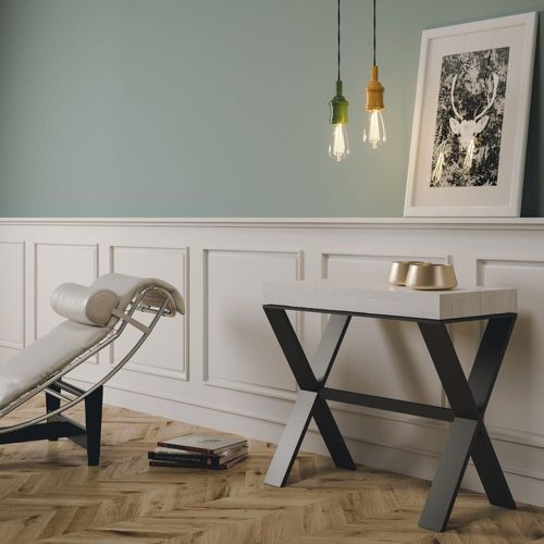 Console Extensible Effet Bois Frêne Blanc 90x40/300 Cm