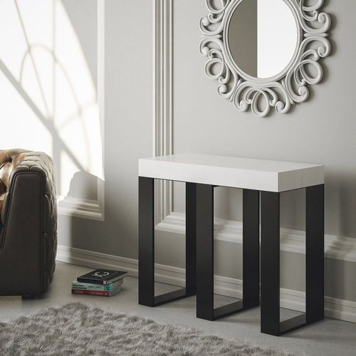 Console Extensible Effet Bois Frêne Blanc 90x40/196 Cm
