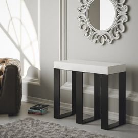 Console Extensible Effet Bois Frêne Blanc 90x40/196 Cm