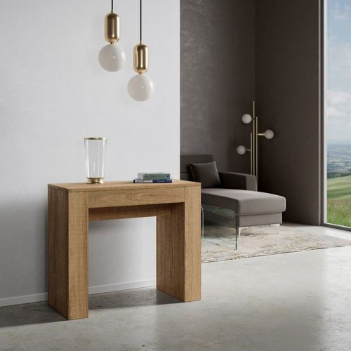 Console Extensible Effet Bois Chêne Nature 90x42/198 Cm