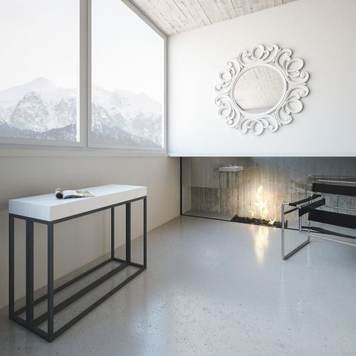 Console Extensible Effet Bois Frêne Blanc 90x40/196 Cm