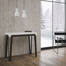 Console Extensible Effet Bois Frêne Blanc 90x40/300 Cm