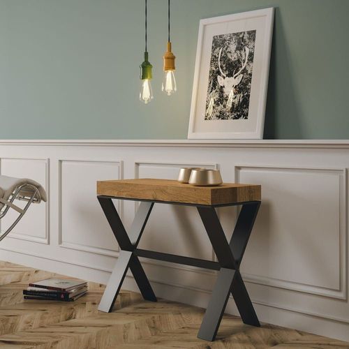 Console Extensible Effet Bois Chêne Nature 90x40/196 Cm