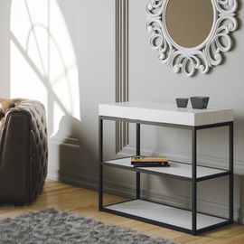 Console Extensible Effet Bois Frêne Blanc 90x40/196 Cm