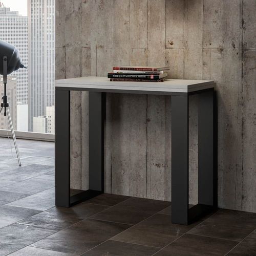 Console Extensible Portefeuille Effet Bois Frêne Blanc 90x45/90 Cm