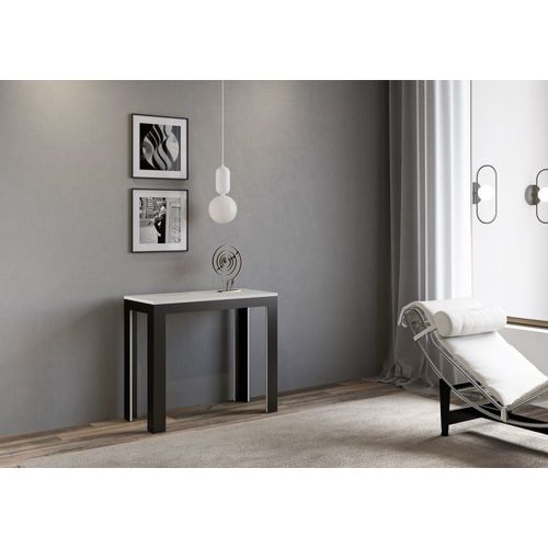 Console Extensible Effet Bois Frêne Blanc 90x40/196 Cm